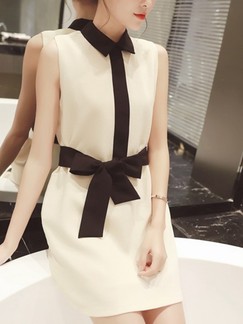 Beige and Black Shirt Above Knee Shift Dress for Casual Party Evening Office