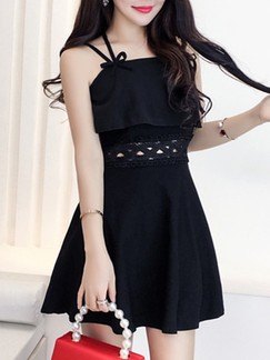 Black Slip Fit  Flare Above Knee Dress for Cocktail Evening Party