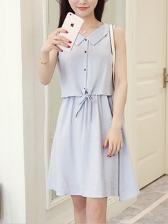 Blue Shirt Fit  Flare Above Knee Dress for Casual Office