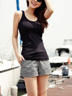 Black and White Printed Plus Size Shorts for Casual