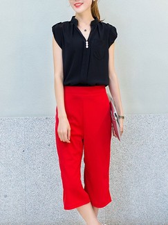 Black and Red Two Piece T-Shirt Pants Plus Size Jumpsuit for Casual Office Evening