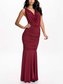Red Bodycon Maxi Backless Halter Plus Size V Neck Dress for Cocktail Prom