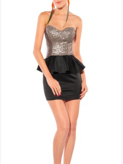 Golden and Black Bodycon Strapless Above Knee Dress for Cocktail Party Evening