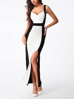 Black and White Slip Bodycon Plus Size Maxi Dress for Cocktail Prom