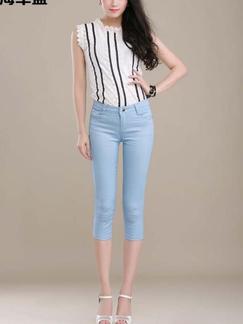 Blue Three Quarter Pants for Casual Office
