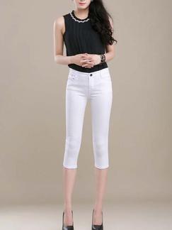 White Three Quarter Pants for Casual Office