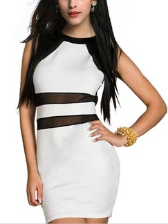White and Black Bodycon Above Knee Plus Size Dress for Cocktail Evening Party