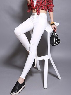 White Long Plus Size Pants for Casual Office