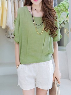 Green and White Two Piece Shirt Shorts Plus Size Jumpsuit for Casual