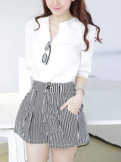 White and Black Two Piece Blouse Shorts Wide Leg Plus Size Jumpsuit for Casual Office Evening