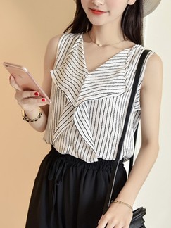 White and Black Blouse V Neck Plus Size Top for Casual Office