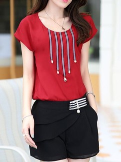 Red and Black Two Piece Shirt Shorts Plus Size Jumpsuit for Casual Office Evening