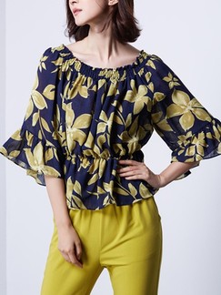 Blue and Yellow Blouse Plus Size Floral Top for Casual Party