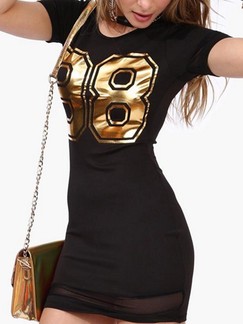 Black and Golden Above Knee Bodycon Plus Size Dress for Casual Party