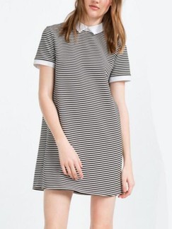 Black and White Shift Shirt Above Knee Plus Size Dress for Casual