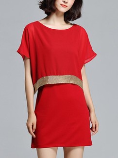 Red Above Knee Plus Size Sheath Dress for Casual Party Evening