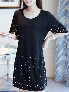Black Shift Above Knee Plus Size Dress for Casual