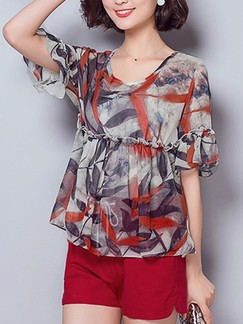 Red and Grey Two Piece Shirt Shorts Plus Size Jumpsuit for Casual Evening Office