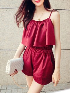 Red One Piece Slip Shorts Plus Size Jumpsuit for Casual