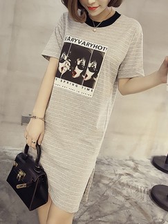 Grey T-Shirt Shift Above Knee Plus Size Dress for Casual