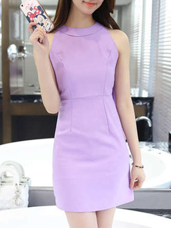 Purple Sheath Above Knee Halter Dress for Casual Evening Office