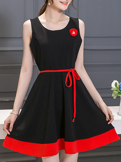 Black and Red Fit  Flare Above Knee Plus Size Dress for Casual Party Evening
