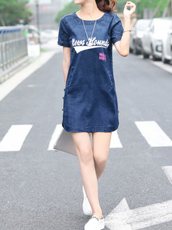 Blue Shift Above Knee Plus Size Denim Dress for Casual