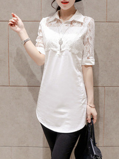 White Blouse Lace Plus Size Top for Casual Office Evening