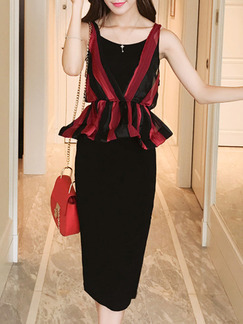 Black and Red Two Piece Sheath Knee Length Dress for Party Cocktail Evening