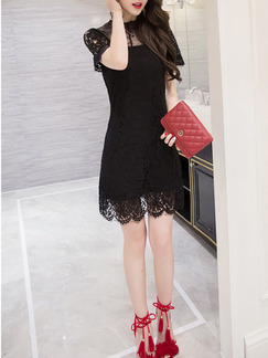 Black Sheath Lace Above Knee Plus Size Dress for Party Evening Cocktail