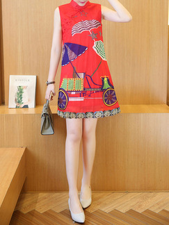 Red Colorful Shift Above Knee Plus Size Dress for Casual Party