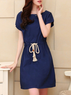Blue Above Knee Plus Size Shift Dress for Casual Party