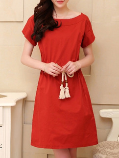 Red Above Knee Plus Size Shift Dress for Casual Party