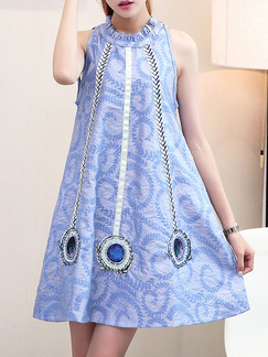 Blue Above Knee Plus Size Shift Halter Dress for Casual Party