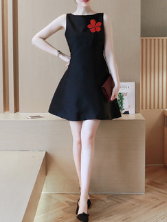 Black and Red Above Knee Fit & Flare Dress for Casual Office Party Evening