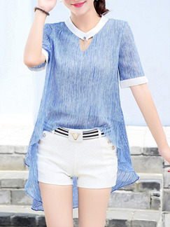 Blue and White Two Piece Shirt Shorts Plus Size Jumpsuit for Casual Office