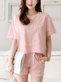 Pink Two Piece Shirt Shorts Plus Size Cute Jumpsuit for Casual On Sale