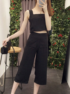 Black Two Piece Shirt Pants Slip Jumpsuit for Casual Office Party