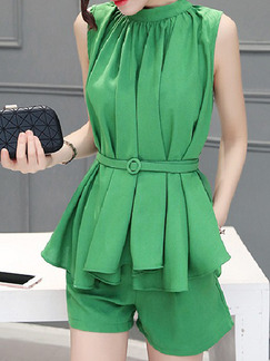 Green Two Piece Shirt Shorts Plus Size Jumpsuit for Casual Evening Office On Sale