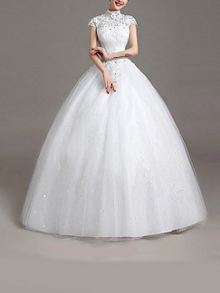 White High Neck Ball Gown Beading Embroidery Dress for Wedding On Sale