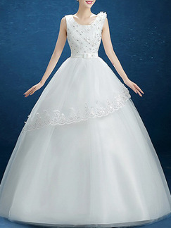 White Scoop Princess Beading Dress for Wedding On Sale