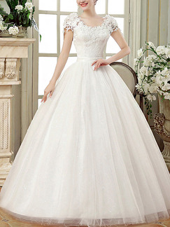 White Scoop Ball Gown Embroidery Dress for Wedding On Sale