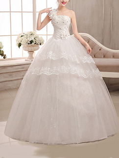 White One Shoulder Ball Gown Embroidery Beading Dress for Wedding On Sale