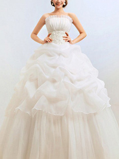 White Strapless Ball Gown Ruffle Dress for Wedding On Sale