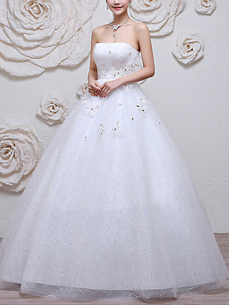 White Strapless Princess Lace Beading Dress for Wedding On Sale