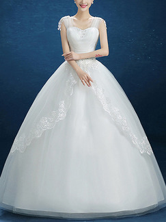 White Illusion Princess Sweetheart Lace Beading Dress for Wedding On Sale