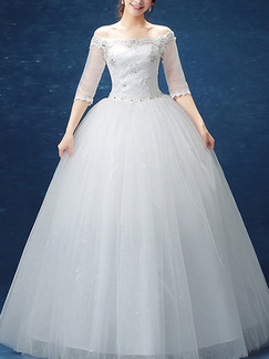 White Off Shoulder Ball Gown Sequin Dress for Wedding On Sale