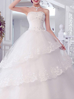 White Sweetheart Ball Gown Tiered Beading Dress for Wedding On Sale