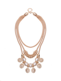 Gold Plated With Chain Gold Chain Triple Bead Pearl Necklace