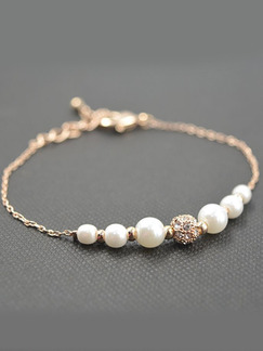 Gold Plated Link Bead Rhinestone and Pearl Bracelet